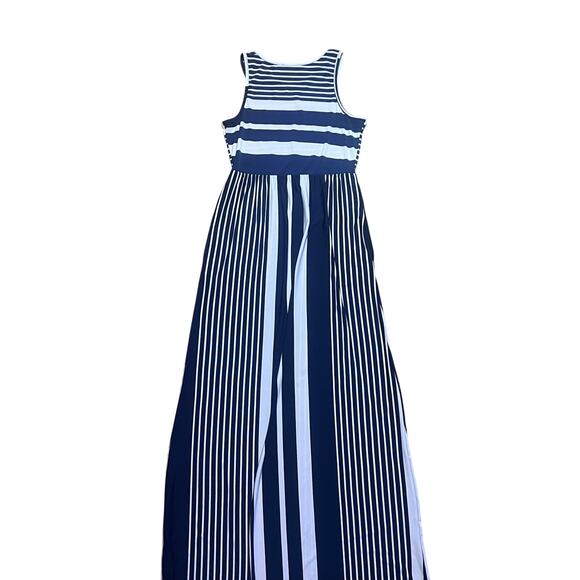 Blue White Striped Maxi Dress Sleeveless Stretchy Long Summer Dress Size Medium - Picture 2 of 12
